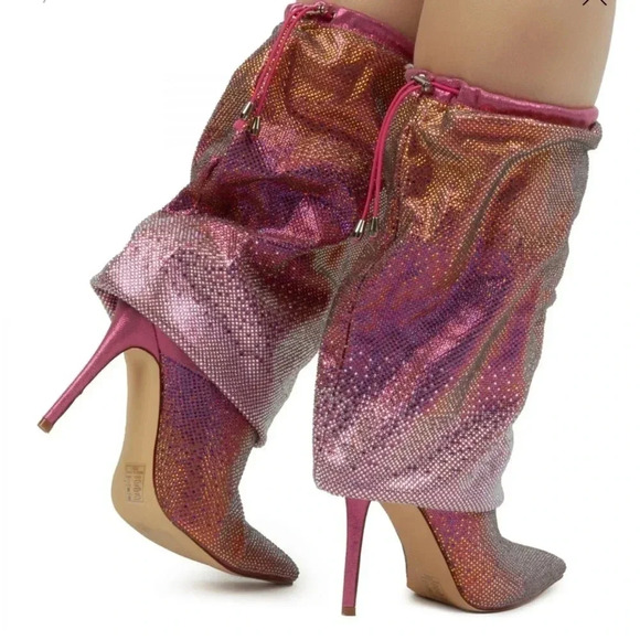 Azelea Wang  Pink Wishful Crystal Embellished Pointed Toe Boot - Picture 8 of 9